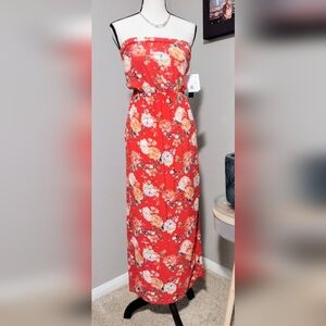 O'Neill Strapless Floral Dress NWT Medium Summer Maxi Sundress Tie Back
